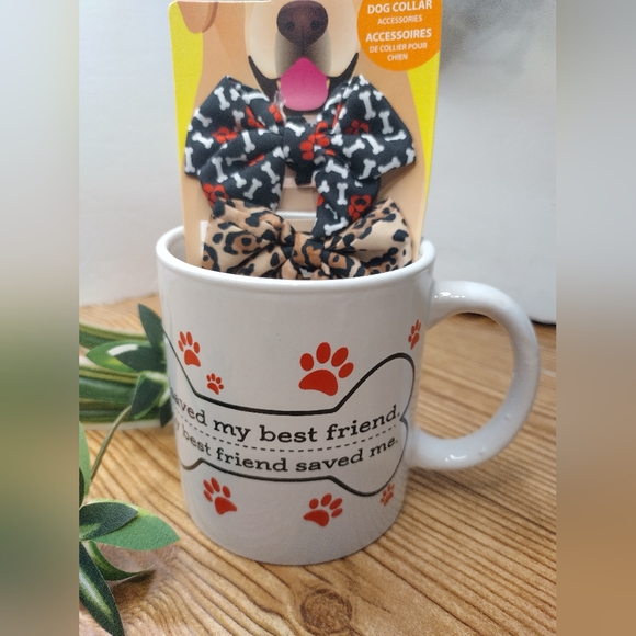 I Saved My Best Friend My Best Friend Saved Me Coffee Cup Bonus Doggie Bow Ties - Picture 3 of 3